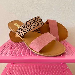 Leopard print and bubblegum pink flat sandals